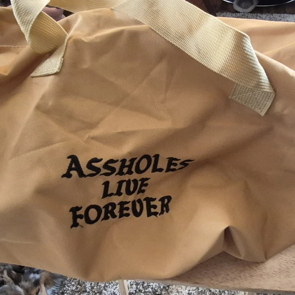 Mustard Canvas Garment Bag with Black Text - Unbranded